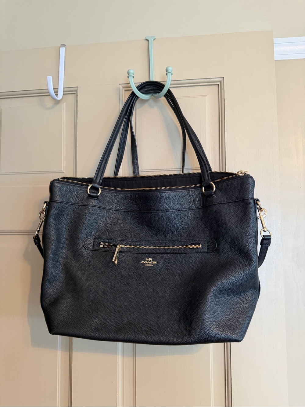 Coach Black Pebbled Leather Tote with Gold Accents